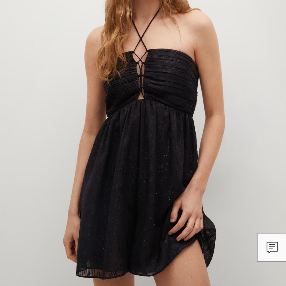 Mango Black Ruched Strapless Babydoll Dress